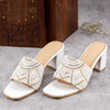 Jig&Sid Ivory Elegance Beaded Block Heels